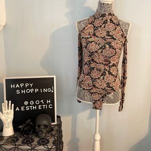 Stretchy Cold Shoulder Paisley Bodysuit